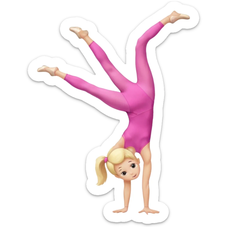 dancer-gymnast child with blonde hair in pink tights doing a handstand sticker