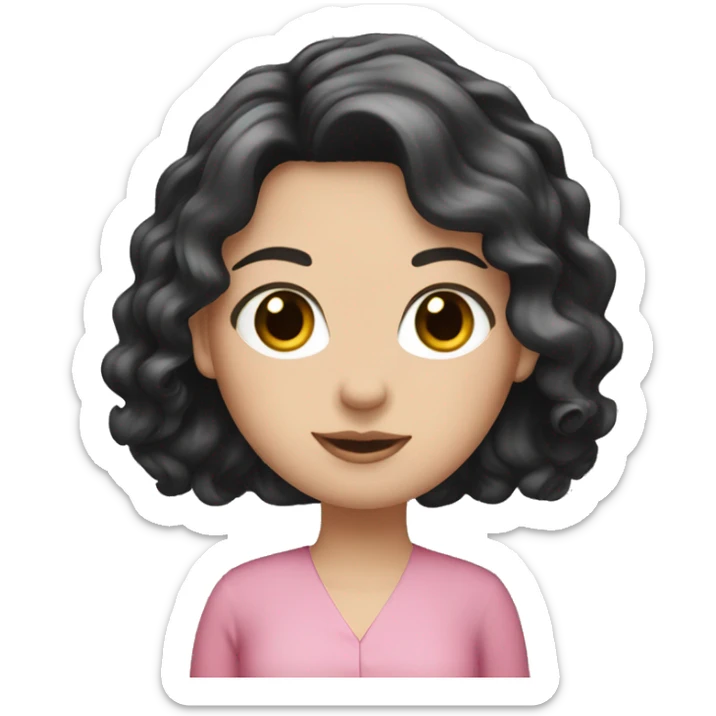White girl with black wavy hair, pink blouse and hazel eyes  sticker