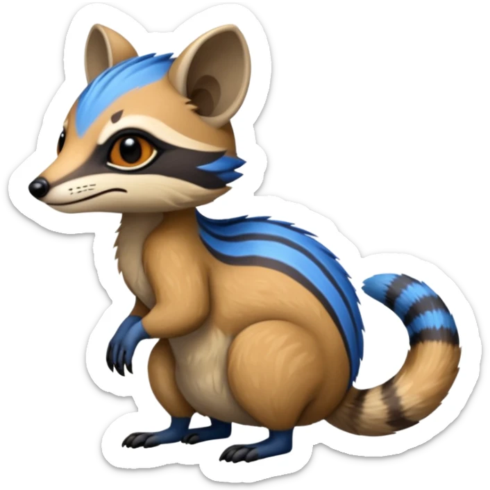 Fiery Blue-Flamed Handsome Wicked Cool Hot Edgy Badass Numbat-Trico-Civet-Vernid-fusion-hybrid-creature sticker
