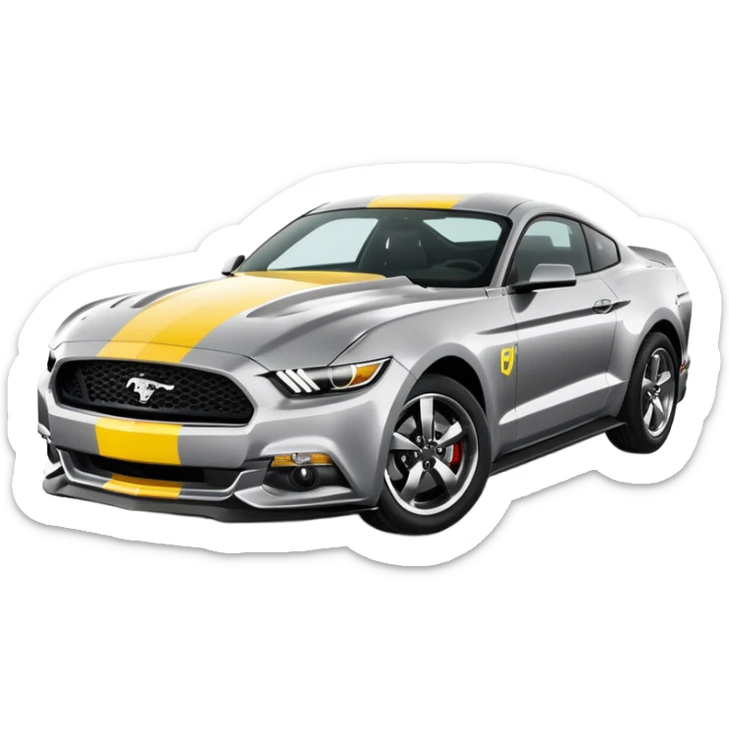 Ford Mustang with center black strip design and in written 309 and in front real pony logo in yellow colour  sticker