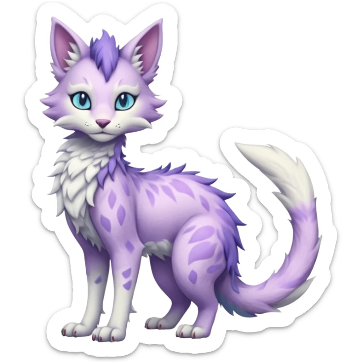 Kawaii divine pastel elegant beautiful realistic edgy fantasy feline-vernid-sergal-fursona animal creature with a tufted tail full body with intricate markings  sticker