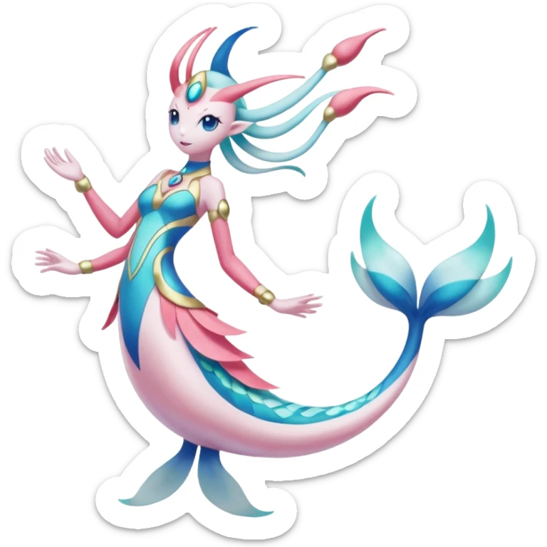 Primarina-Meloetta-Cresselia-Milotic-Amaura-Pokémon-Fakémon-fusion, full body sticker
