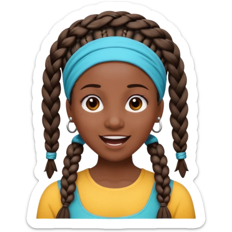 big lose braids starting from the top of the head woman face wiith big visible braids and mono color headband on head excited face and braids as big as headband and lots and lots of piercings sticker