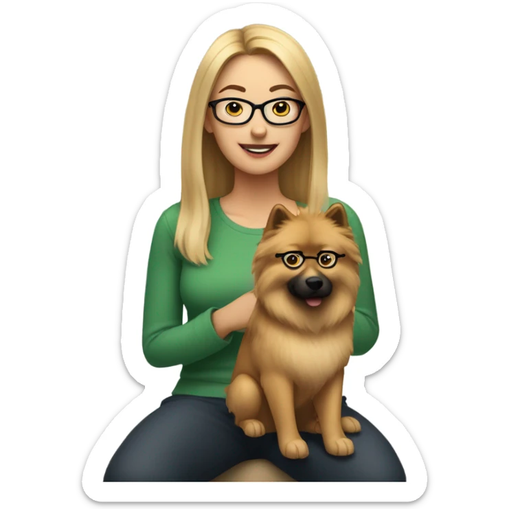 Brown light hair woman aux Green eyes with glasses Green eyes and eurasier dog  sticker