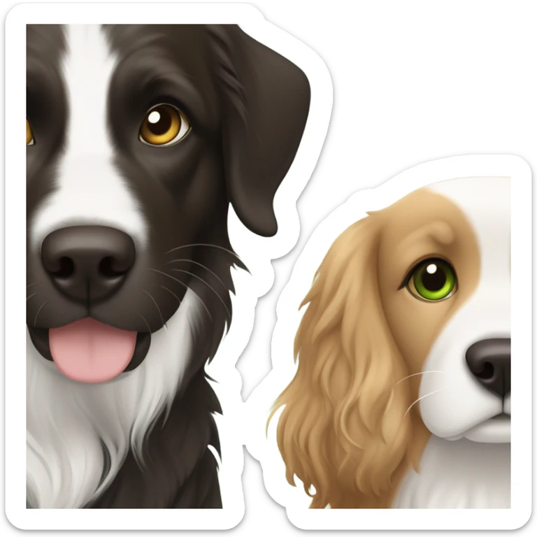 Girl with brown hair and green brown eyes next to a black golden retriever and épagneul breton black and White  sticker