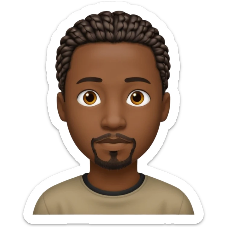Hazme un emoji de un hombre negro con trenzas cortas (pero un poco largas) y una pequeña perilla sin bigote sticker