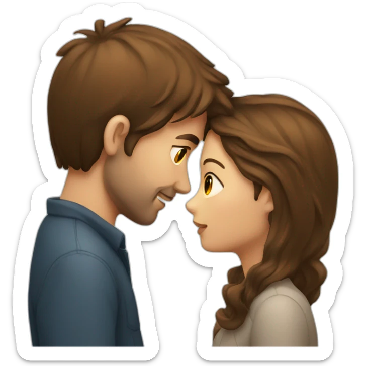 Girl with brown hair kissing guy with brown hair  sticker