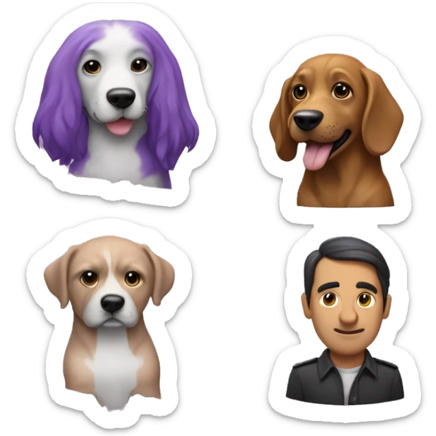 un señor con baston, dos perros a los lados, y la vestimenta es color morada en capa sticker