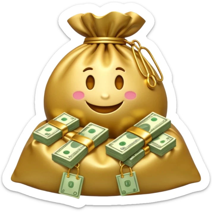 Luxury 3D emoji, overflowing money bag, stacks of cash, premium lighting, rich glossy look, ultra clean, transparent background


 sticker