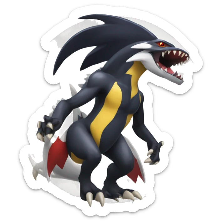 Black Cool Edgy Nargacuga-Garchomp-Absol Fakémon  with White and Red and yellow Edgy markings sticker