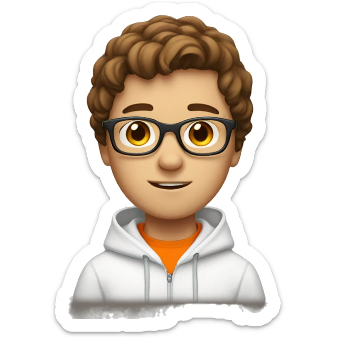 Boy with glasses and brown hair white skin wearing orange hoodie sticker