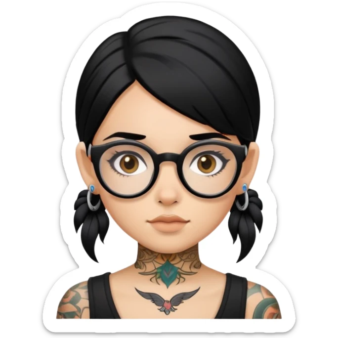 young girl with face tattoos wearing glasses and black hair sticker