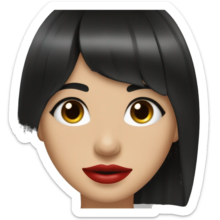 pretty girl with black hair reaching below the armpits with curtain style bangs. red lips, brown eyes, fair skin sticker
