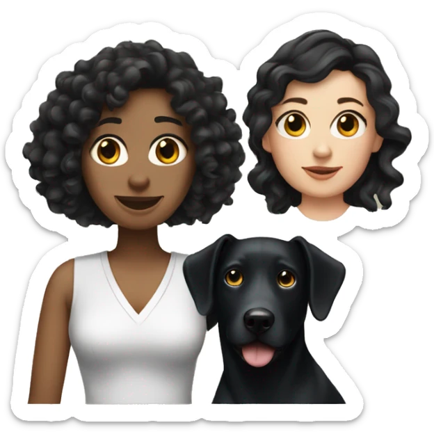 white Woman with black curly hair and a big black dog with small brown markings sticker