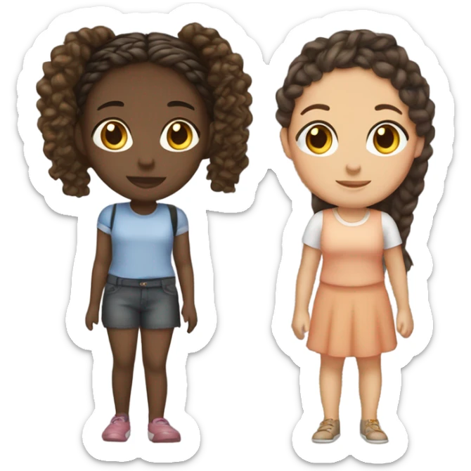One black girl with braids and one light mixed race girl both brunette hair and highlights  sticker