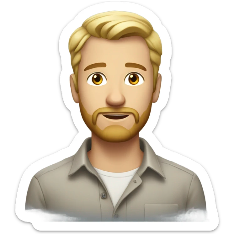 english man, very short hair blonde, blonde medium length size full beard, in a smart unbuttoned shirt. sticker