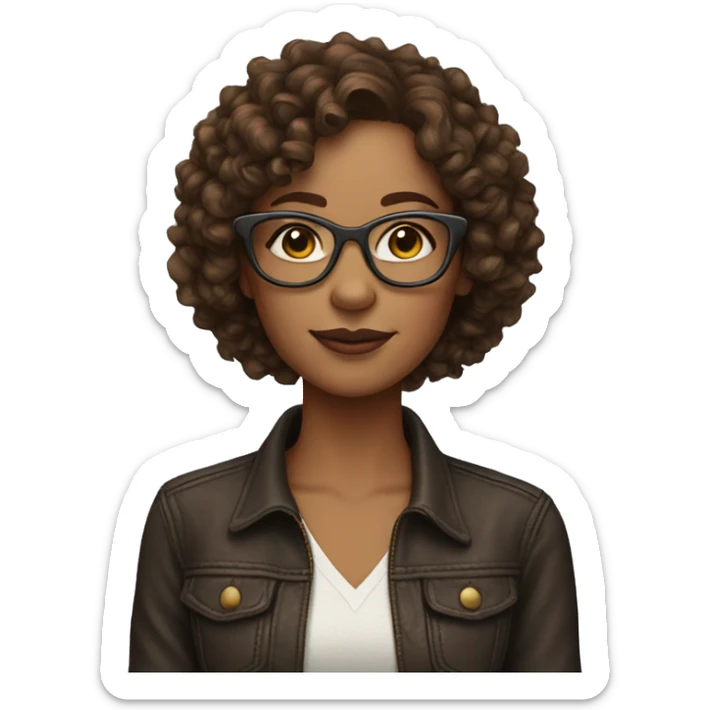 Cool woman with pal skin, brown curly hair and glasses. sticker