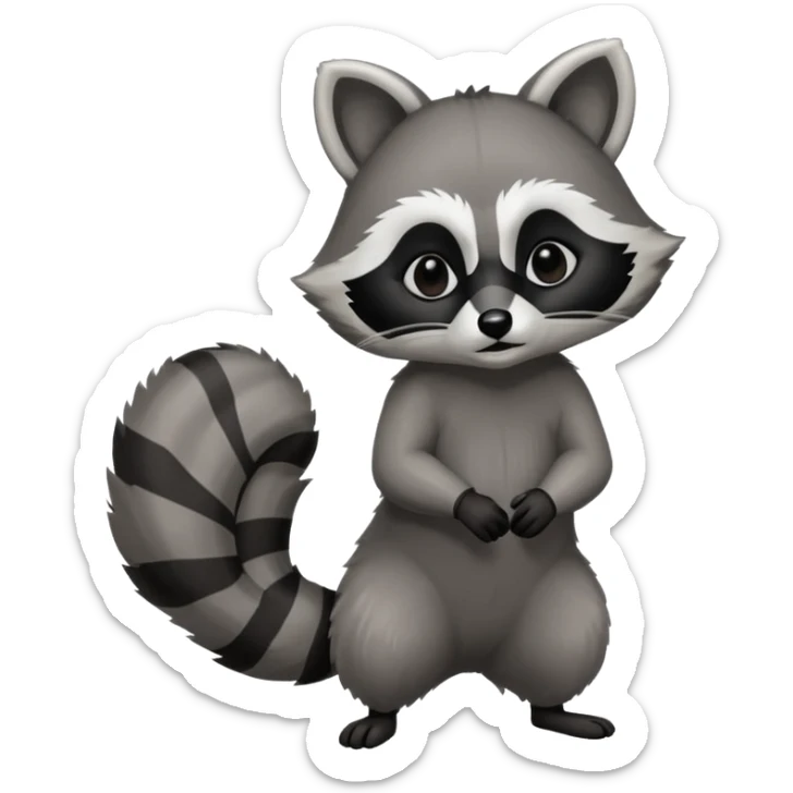 Create a single emoji of a Raccoon in full body, shown at a slight side angle in a natural, characteristic pose. Cute and stylized like an emoji, but clearly recognizable
 sticker