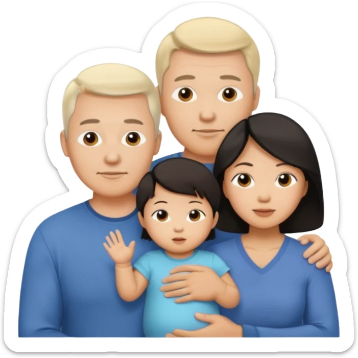 Family of 3, white dad, Asian mom and mixed 1 year old in between parents  sticker