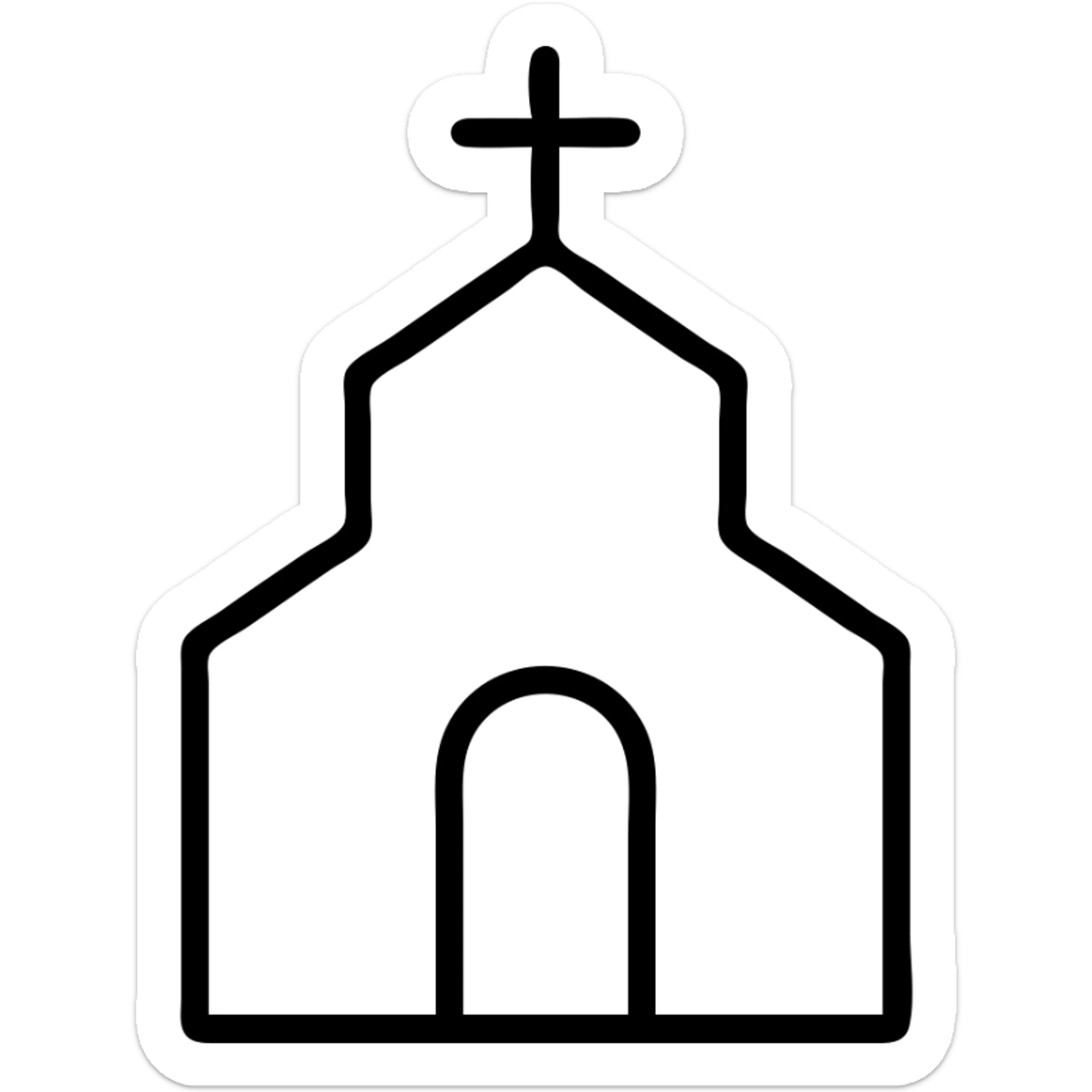 outlined icon of a church with a cross on top, minimal lines, no fill sticker
