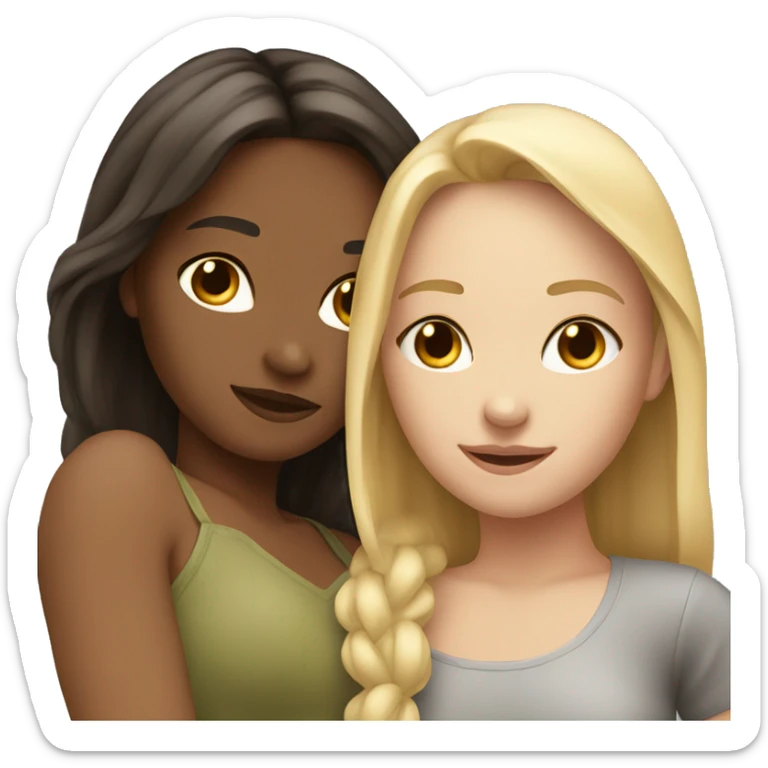 2 best friend girls (blonde and brunette) are cuddling  sticker