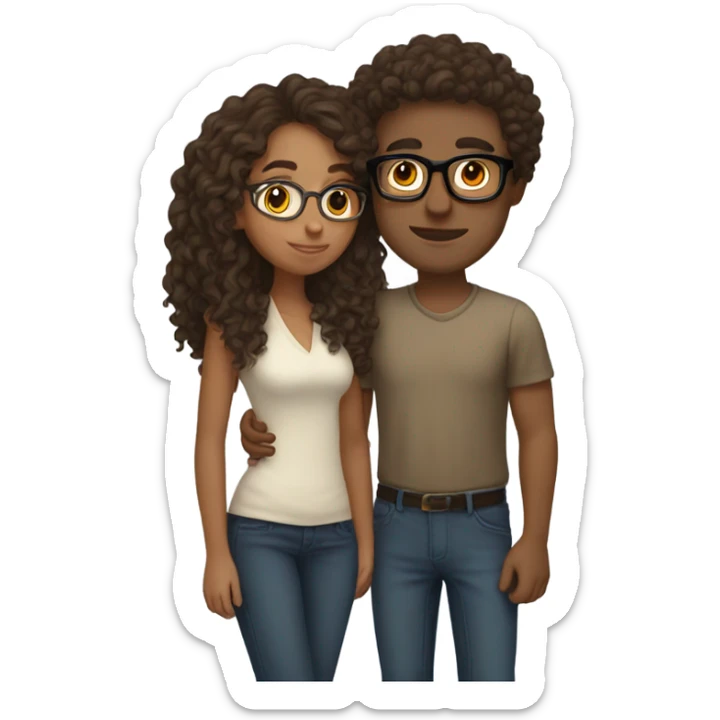 nerd with brow eyes and brown curly hair kissing his girlfriend leg sticker