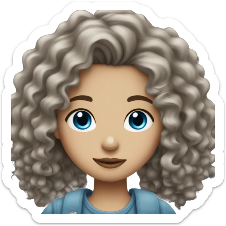 Brunette hair girl who’s style is grunge and has blue eyes with curly hair sticker