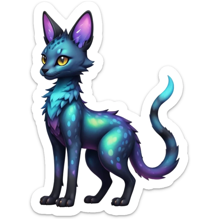Cute Kawaii Epic Colorful Edgy Dark Black Iridescent Nebula Sergal-Serval-Vernid full body sticker