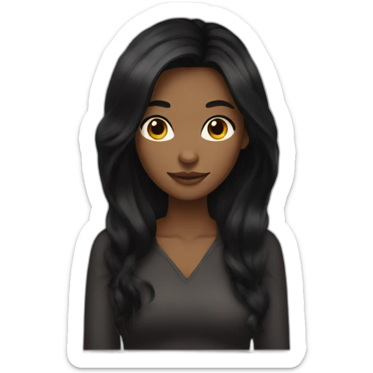 woman brown skin long black hair with black cat sticker
