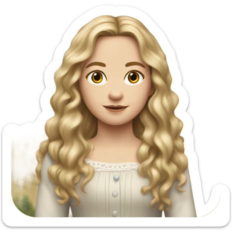 Mary Ingalls with long wavy  blonde hair pretty and detailed and realistic sticker