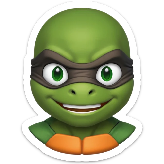 Michelangelo from Teenage Mutant Ninja Turtles, emoji style, head only, cute minimalistic style, smiling sticker