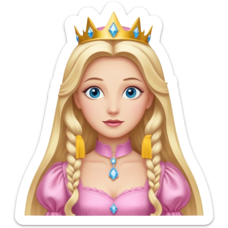 Glinda from the Wizard of Oz with blue eyes, blonde long hair, pink outfit sticker