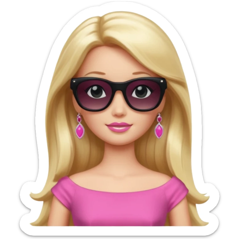 barbie with long blonde hair wear black sun glasses, pink dress sticker