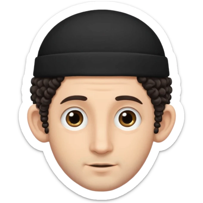 jewish jew man's face, wearing a tiny black kippah and 2 curly hair strands near the ears, only face, no body sticker