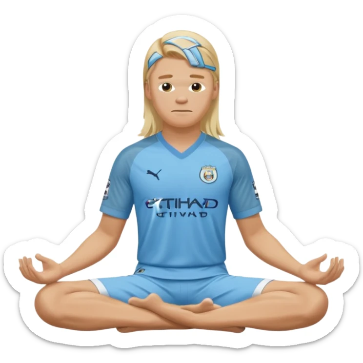 Erling Haaland long hair doing the lotus position Manchester city  sticker