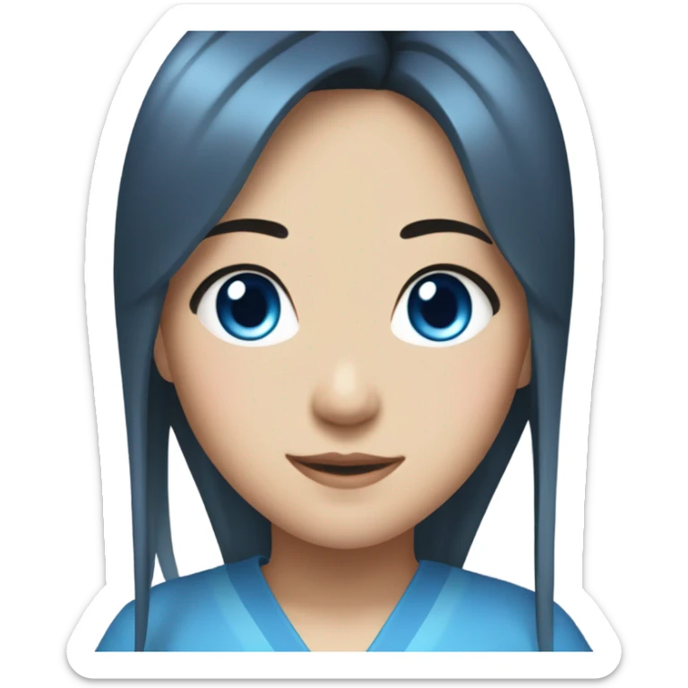 Japanese girl with black hair and blue side burns, dark blue eyes pretty sticker