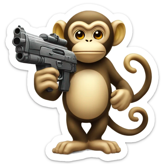 monkey eating a banana with ufo and guns saying what is a kilometre  sticker