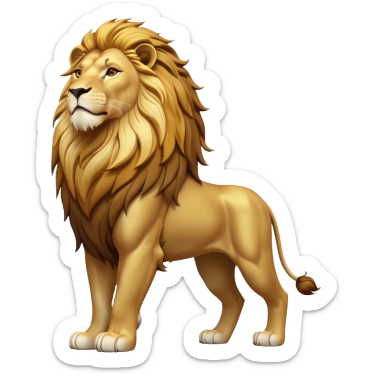 cinematic-lion-realistic-full-body-standing-emoji,-muscular-frame-exuding-royal-confidence,-majestic-mane-flowing-in-the-wind,-head-tilted-dramatically,-sleek-golden-fur,-piercing-eyes-filled-with-untamed-wisdom,-simplified-yet-realistic-focused-features,-highly-detailed,-glowing-with-an-almost-sarcastic-glow sticker