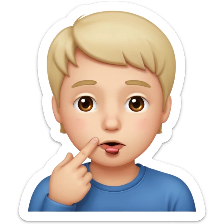 Emoji gêné les joues rose avec un doigt dans la bouche et les yeux qui regarde sur le côté iOS  sticker