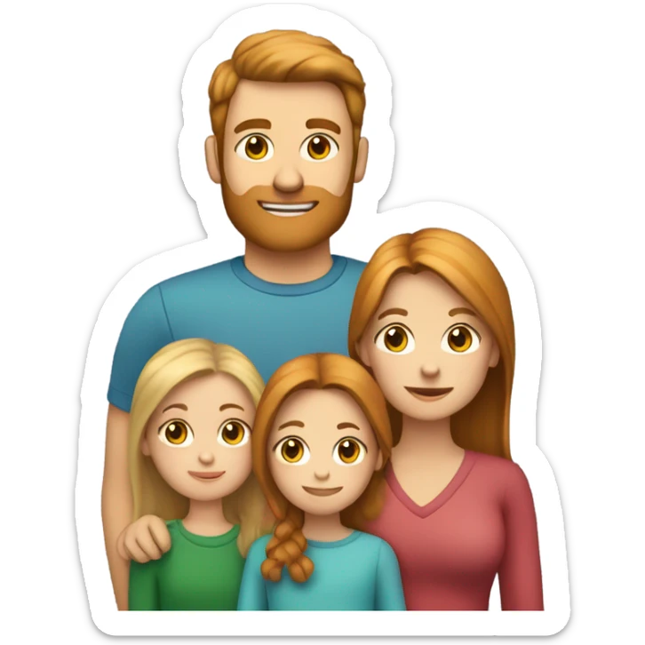 Family of 3 people : one Brown hair dad , one brown hair mom , one blond little daughter and a ginger cat christmas edition  sticker