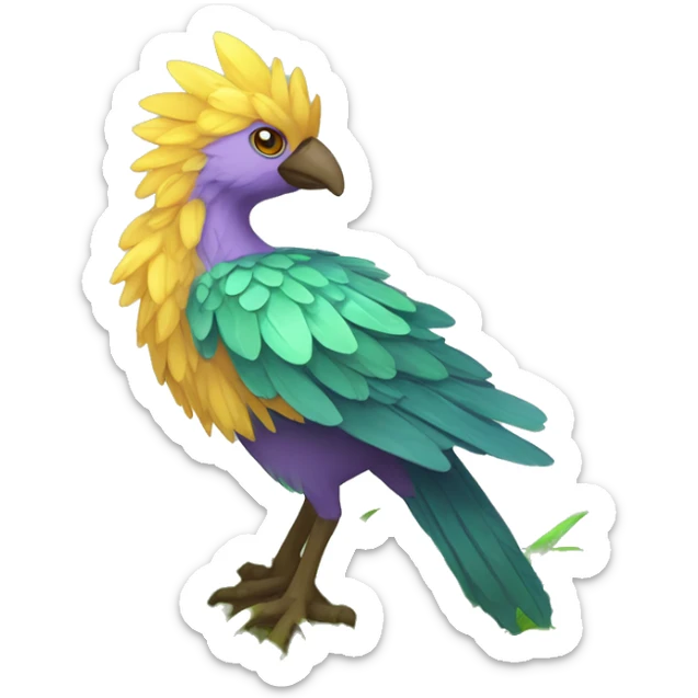 Colorful earthly muddy fresh Cool Cute Fantasy legendary swampy tree-jungle-bird plant-grass-type-Dendro-avian Fakemon full body sticker