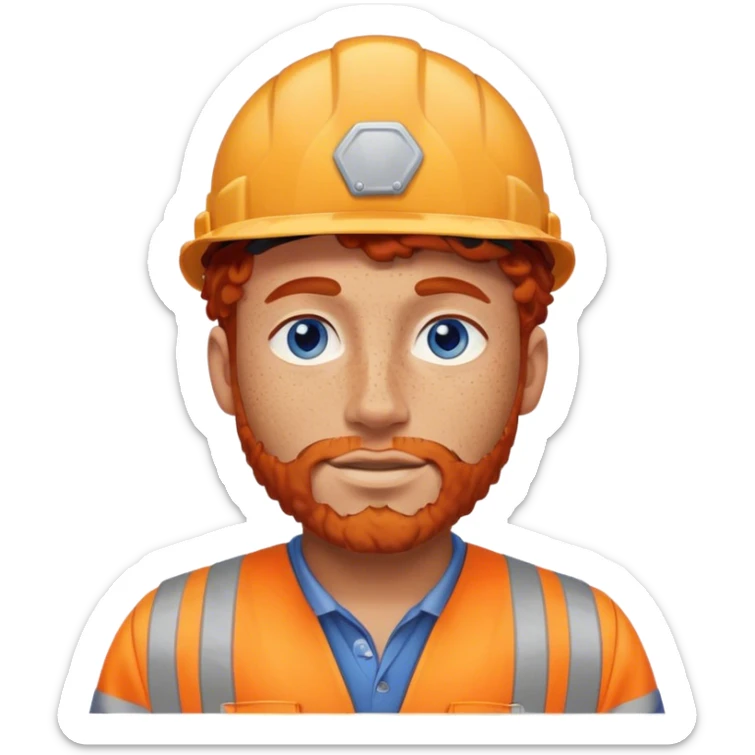male construction worker with curly red hair no beard blue eyesand freckles sticker