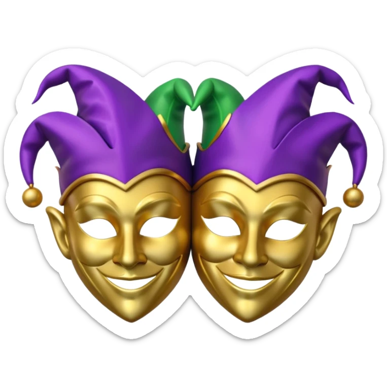 2 jesters masks for mardi gras in purple gold and green like the apple emoji sticker