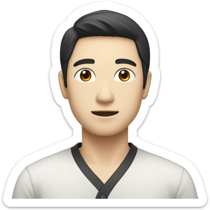 man from japan with white skin and black hair, wear casual shirt  sticker