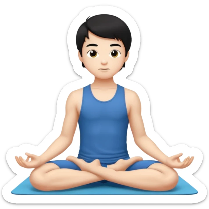 garoto de 17 anos, pele clara, cabelo liso preto médio, fazendo yoga  sticker