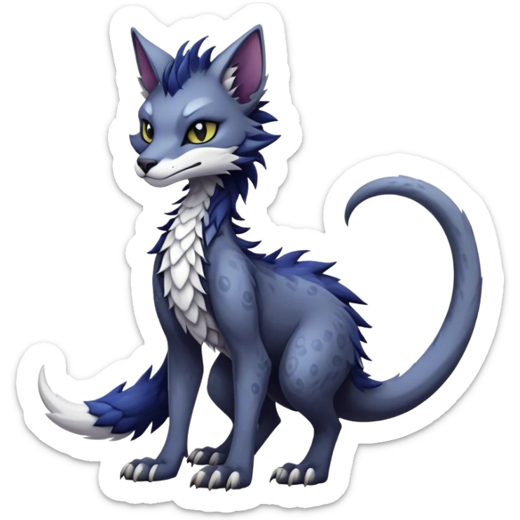 Kawaii dark edgy fantasy feline-vernid-sergal-fursona animal creature with a tufted tail full body with intricate markings  sticker