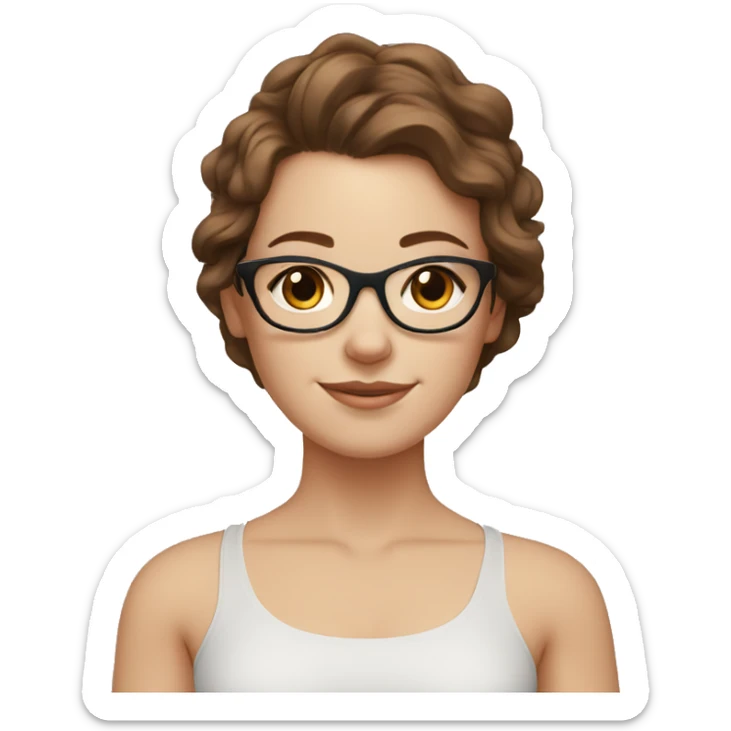 White girl with wavy brown hair, brown eyes and black glasses doing yoga sticker