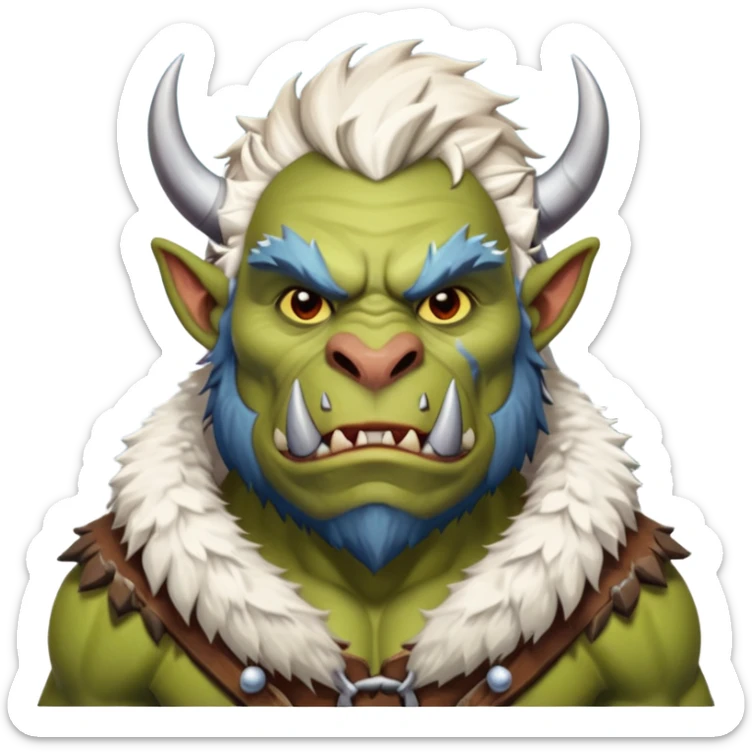 Fantasy Christmas orc beast tamer icon, winter wildlands theme, animal fur details, primal strong face, snowy wilderness atmosphere, stylized emoji portrait, male/female variant
 sticker