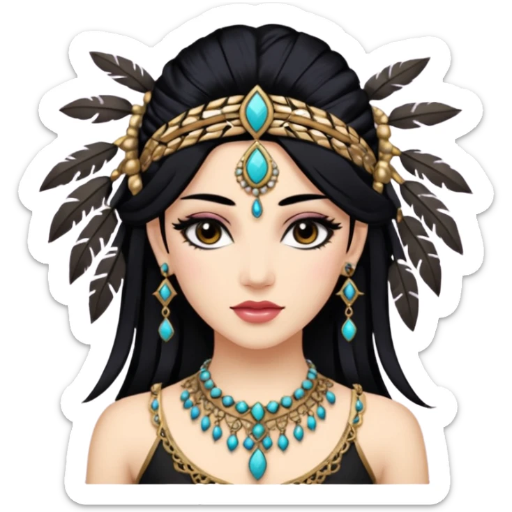 Une danseuse de tribal fusion, à la peau blanche et à la chevelure noire. Prends inspiration de Rachel Brice ou de Kira Lebedeva. sticker