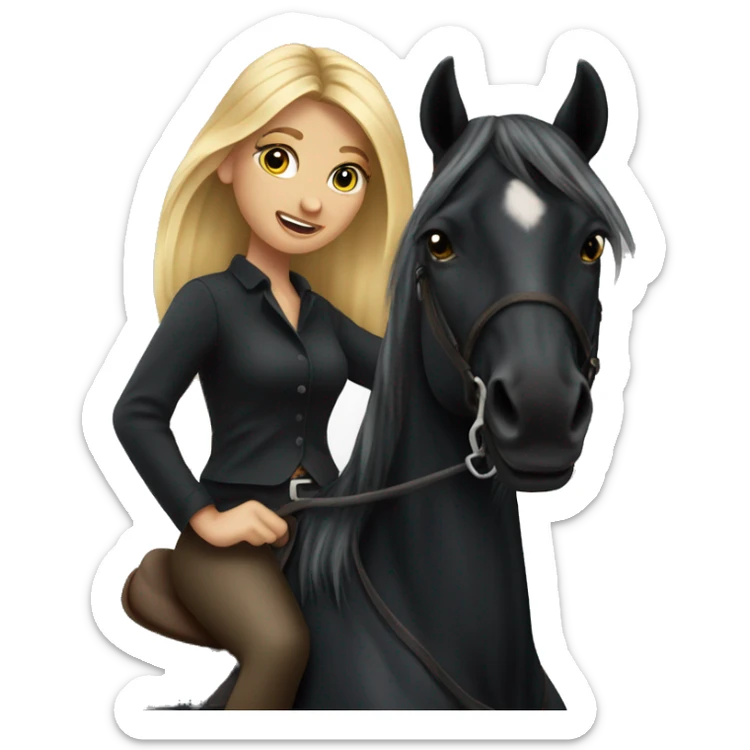 Dirty blonde hair girl riding black horse  sticker